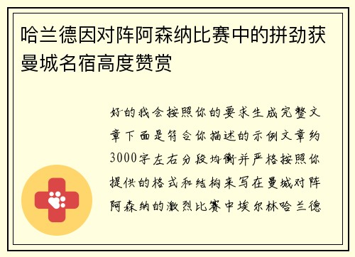 哈兰德因对阵阿森纳比赛中的拼劲获曼城名宿高度赞赏